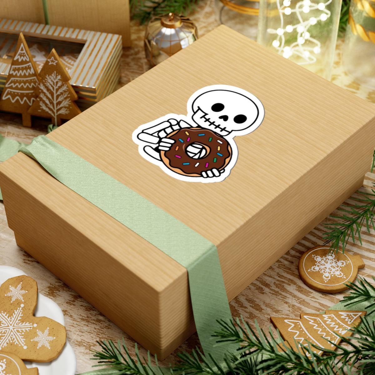 Skeleton with Donut Kiss-Cut Stickers