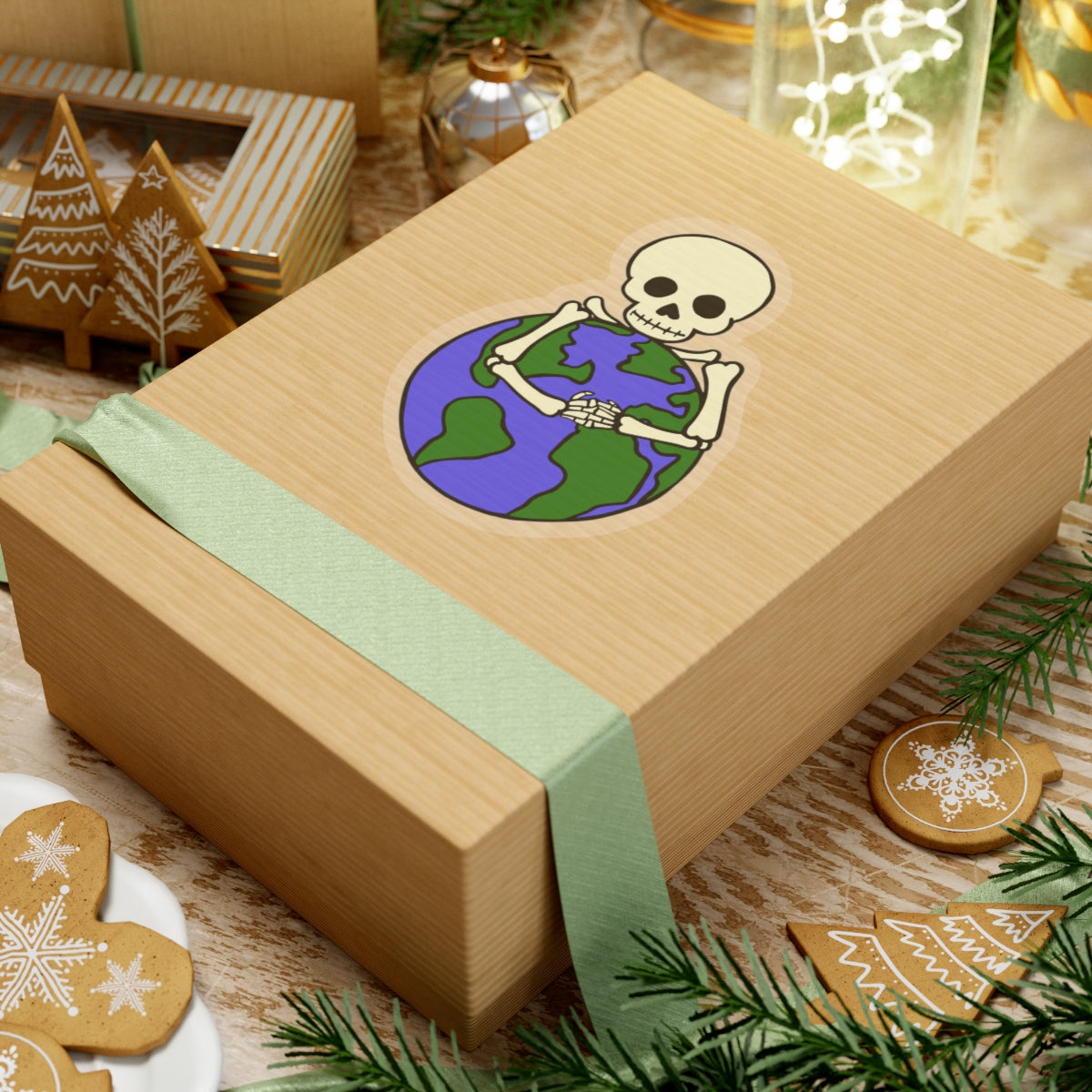 Skeleton Hugging Earth Kiss-Cut Stickers