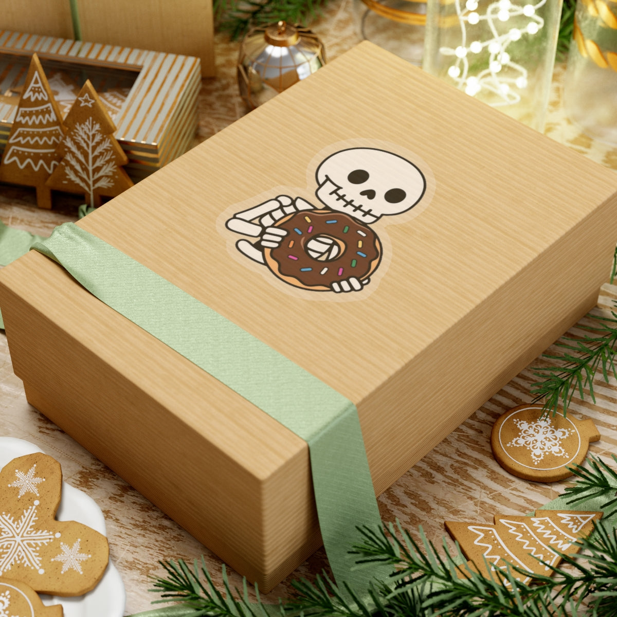 Skeleton with Donut Kiss-Cut Stickers