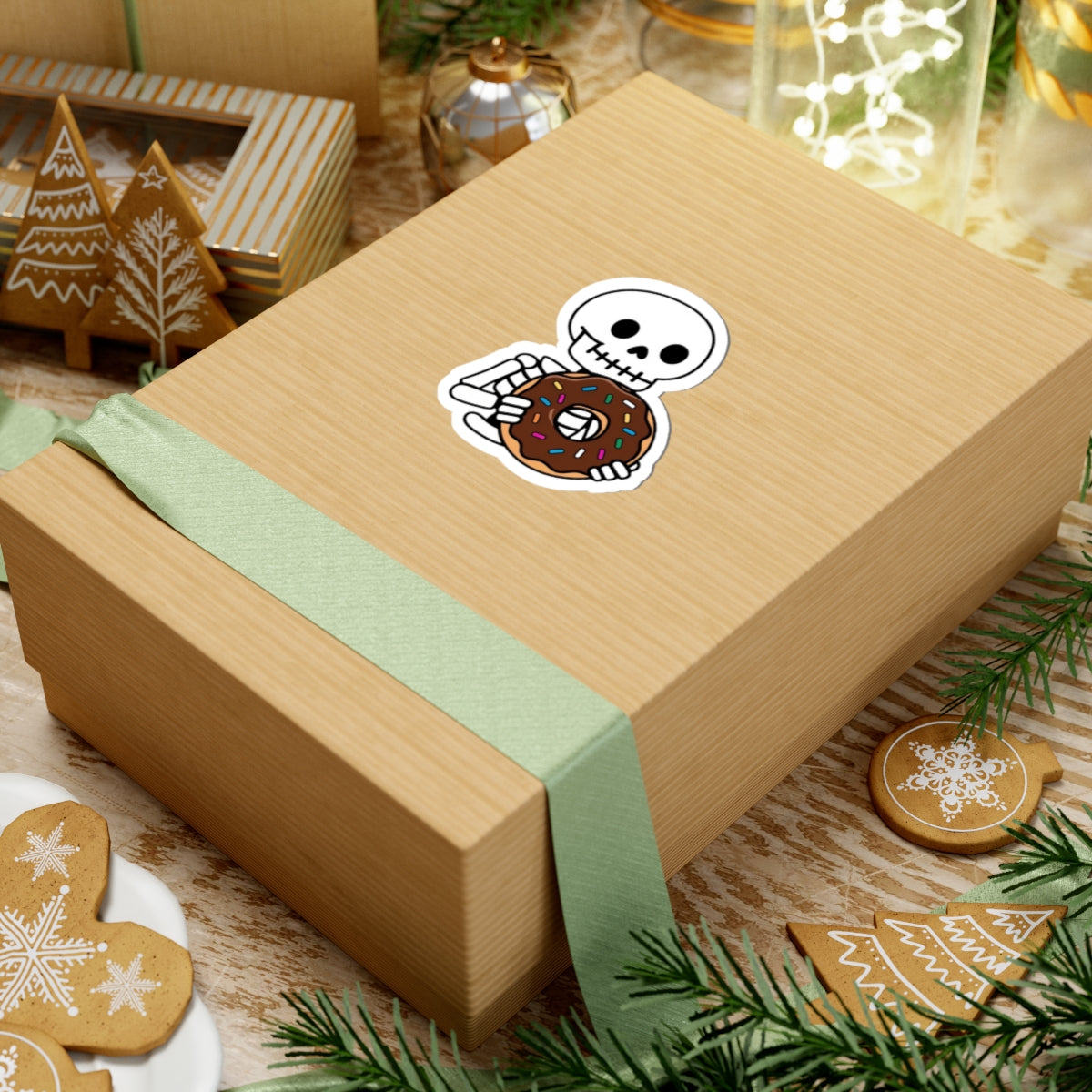 Skeleton with Donut Kiss-Cut Stickers