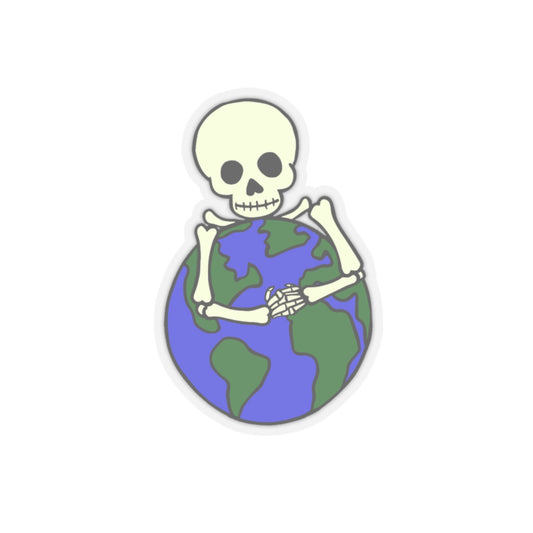 Skeleton Hugging Earth Kiss-Cut Stickers